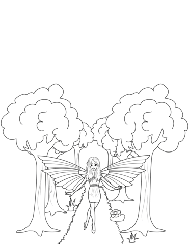 Fairy Walking On Forest Path Coloring Page